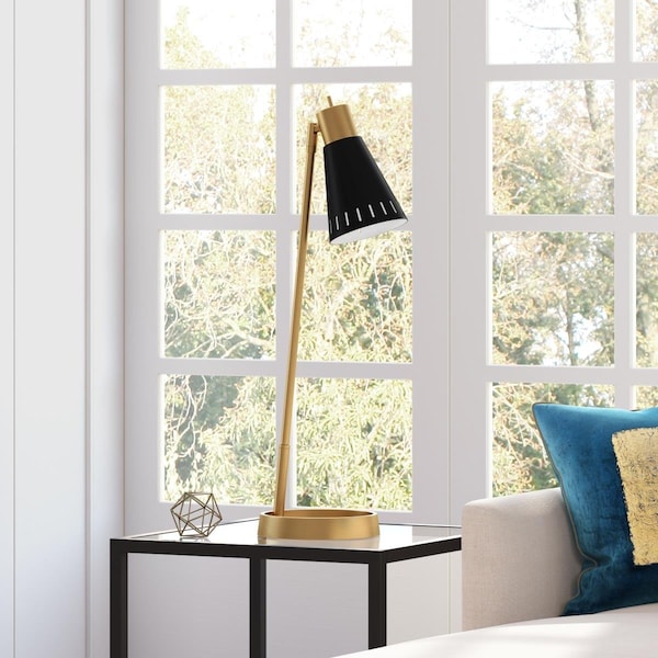 Hudson&Canal 27 in. Kintam Tall Table Lamp with Metal Shade, Brass & Matte Black TL1501 - main